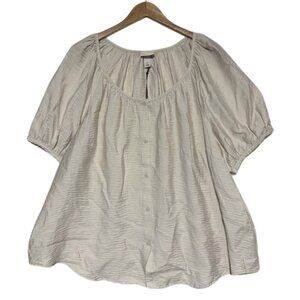 Ava & Viv XXL Puff Sleeve Blouse NWT Off Cream Button Front Peplum Top